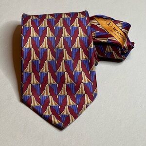 Valentino Burgundy with Blue and Cream Accent Design Handmade Italian Si Tie